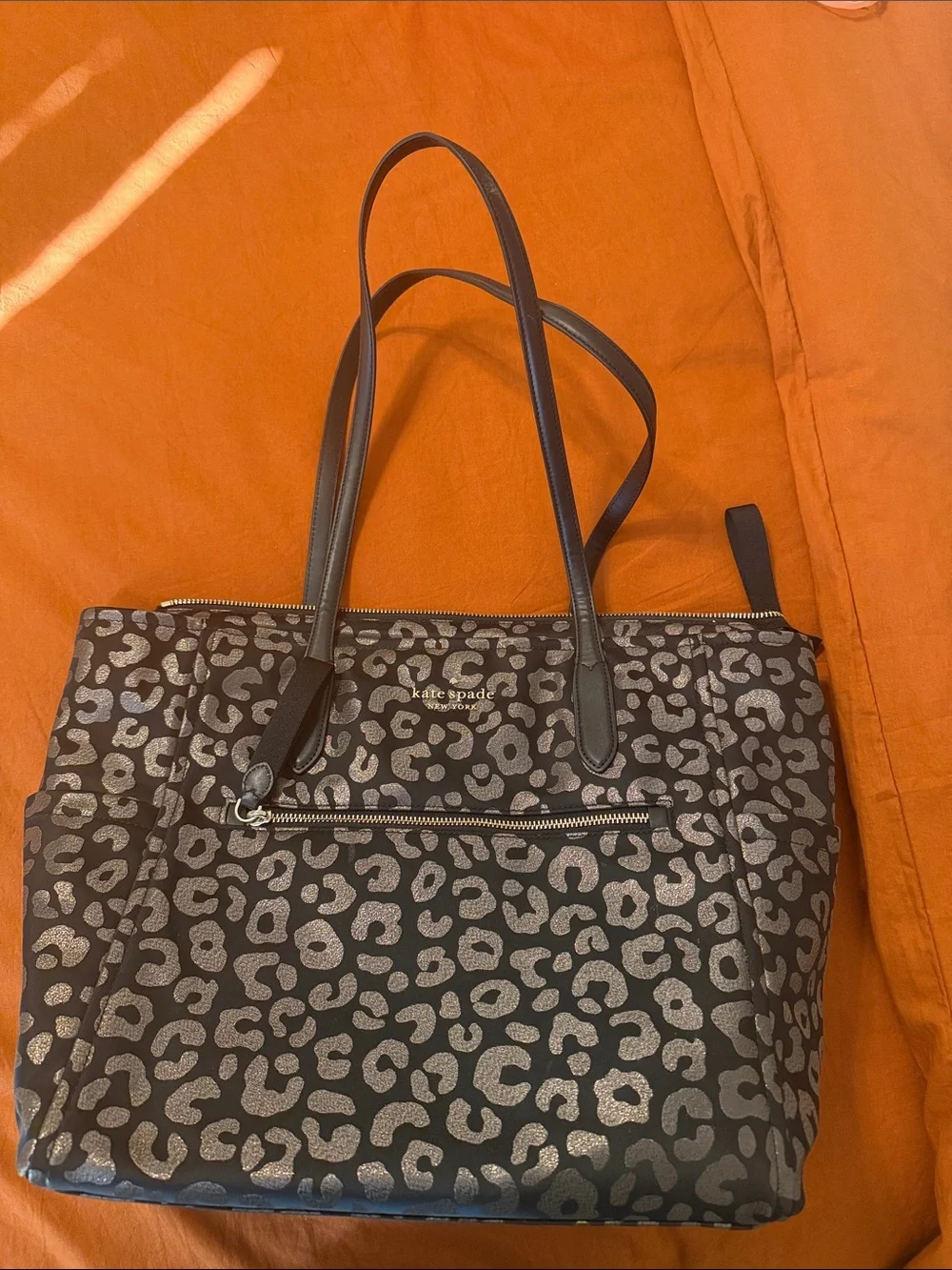 kate spade Black Tote with Metallic Leopard Print